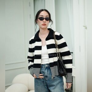 Striped Black and White Women's Knitted Jacket